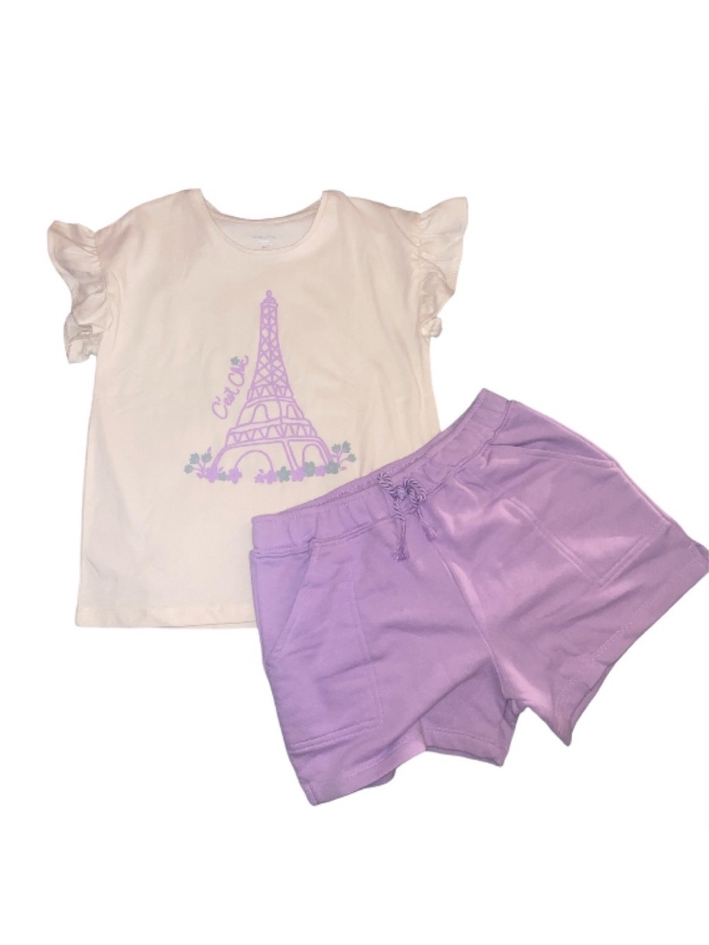Member’s Mark Girls Eiffel Tower Top & Purple Shorts Set Size 8
